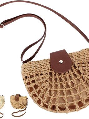 Straw Crossbody Bags for Women Trendy Boho Semicircular Shape Hollow Out Bag Chi
